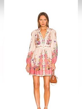 zimmermann master embroidered dress ZIMMERMANN nude linen 2024 ILLUSTRATION TEA ROCOCO FLORAL MINI Dress 0 XS For Sale at 1stDibs